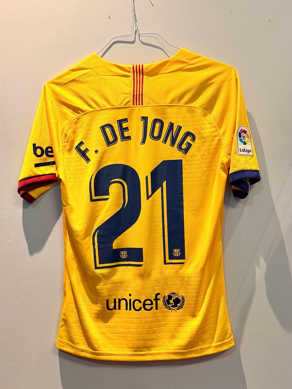 Nike FC Barcelona F. De Jong #21 Yellow Navy Men’s Jersey